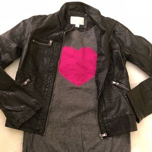 Leather Jacket with 3/4 Long Sleeves